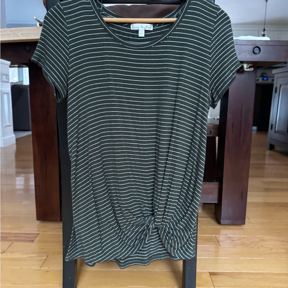Nine Britton Olive Striped Short Sleeve Top